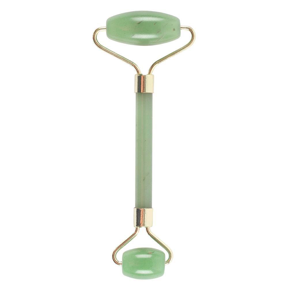 Gemstone Face Roller Jade for skincare, reduces puffiness, improves circulation, vegan-friendly.