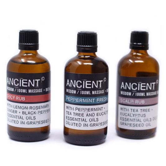 Peppermint Fresh Massage Oil - 100ml bottle with essential oils blend, vegan-friendly, cruelty-free.