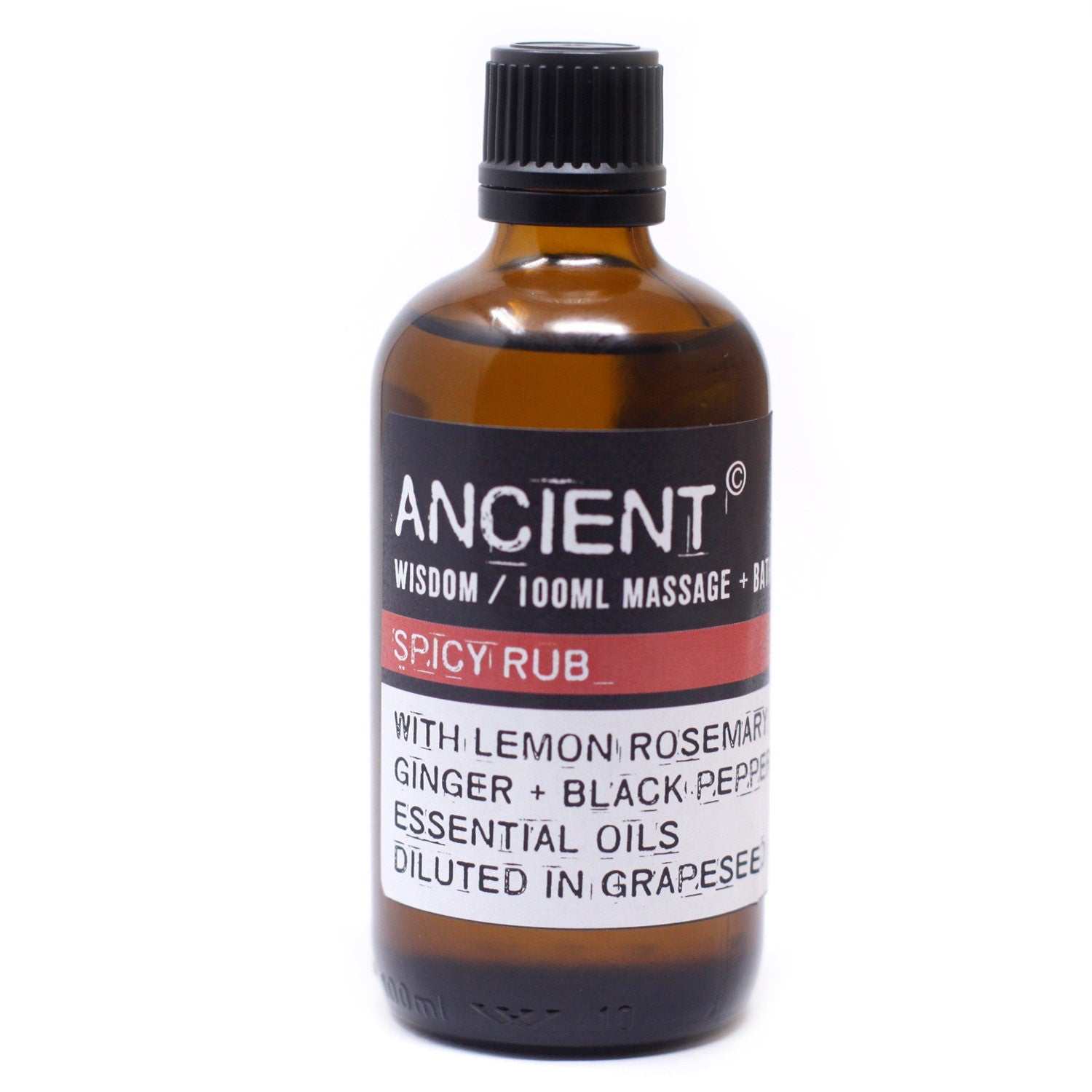 Spicy Rub Massage Oil 100ml bottle with natural essential oils for soothing and hydration.