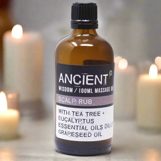 Scalp Massage Oil - 100ml bottle with tea tree and eucalyptus essential oils.