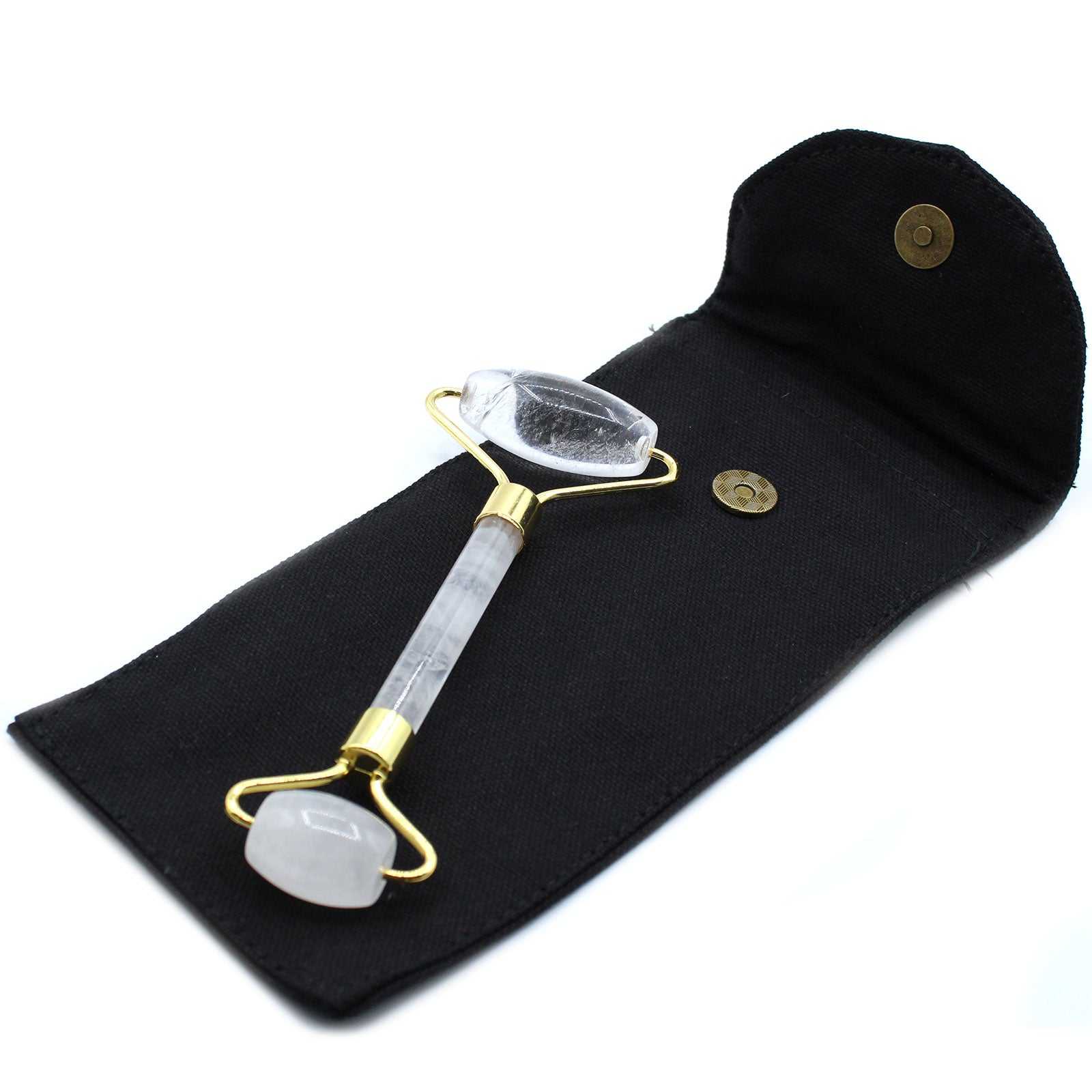 Gemstone Face Roller with Rock Quartz for skincare and facial massage.
