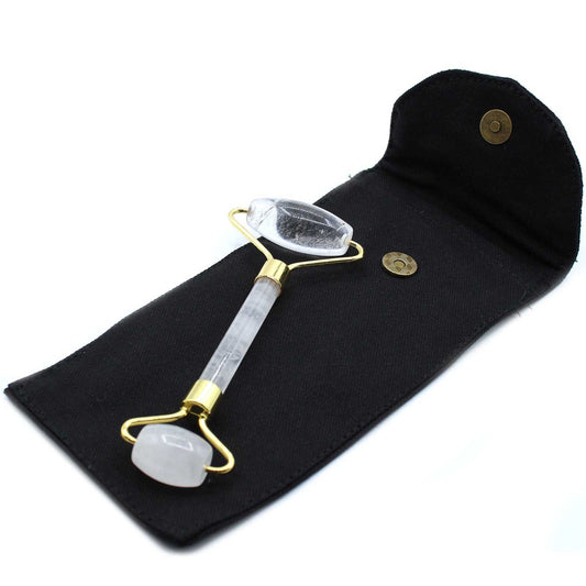 Gemstone Face Roller with Rock Quartz for skincare and facial massage.