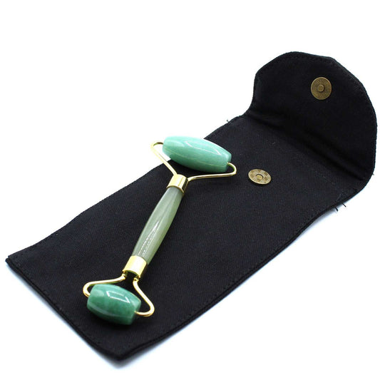 Gemstone Face Roller Jade for skincare, reduces puffiness, improves circulation, vegan-friendly.