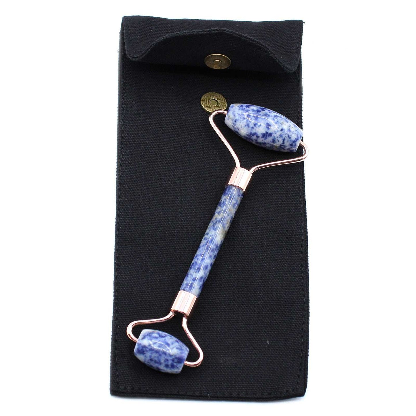 Gemstone Face Roller in Sodalite with dual ends for soothing skin and reducing puffiness.