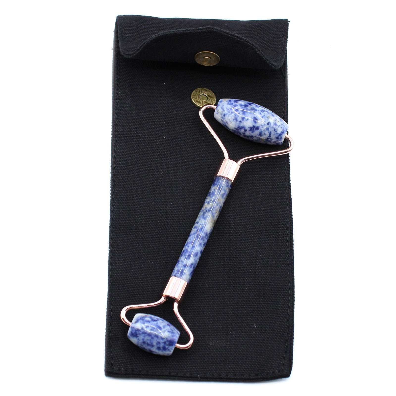 Gemstone Face Roller in Sodalite with dual ends for soothing skin and reducing puffiness.