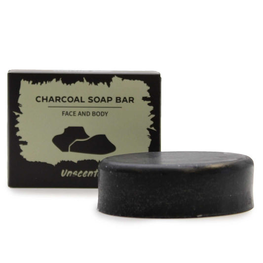 Charcoal Soap 85g bar, unscented, for face and body use.