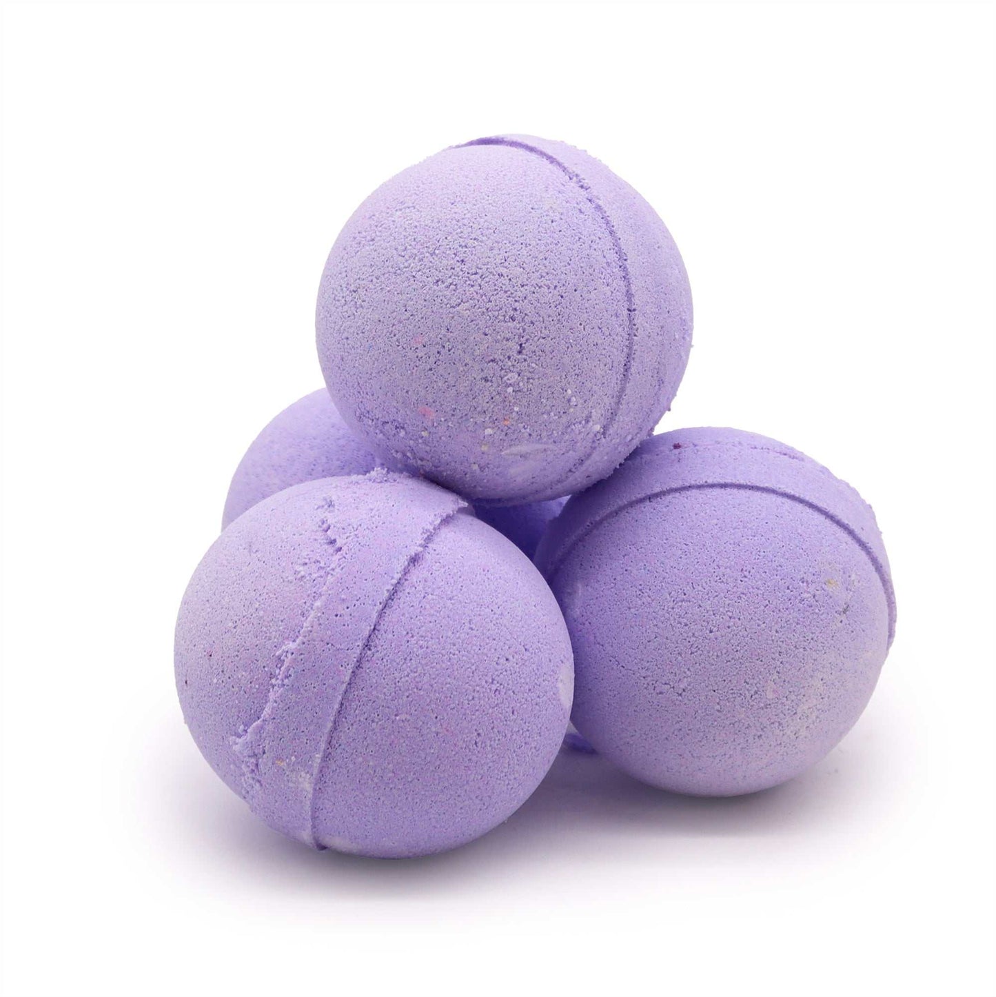 Essential oil bath bomb in clary sage and juniper, purple and spherical, perfect for relaxing baths.