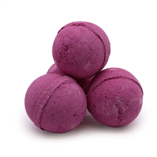 Essential Oil Bath Bomb - Ylang Ylang & Ginger, vegan-friendly, purple and round.
