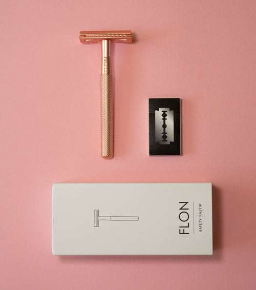 FLON Eco-friendly Reusable Safety Razors in various colors displayed on a white surface.