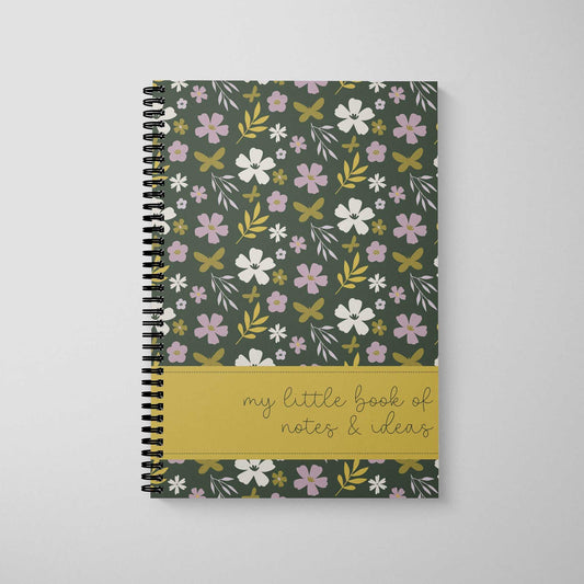 Vintage floral notebook with wirebound A5 design and smooth cover.